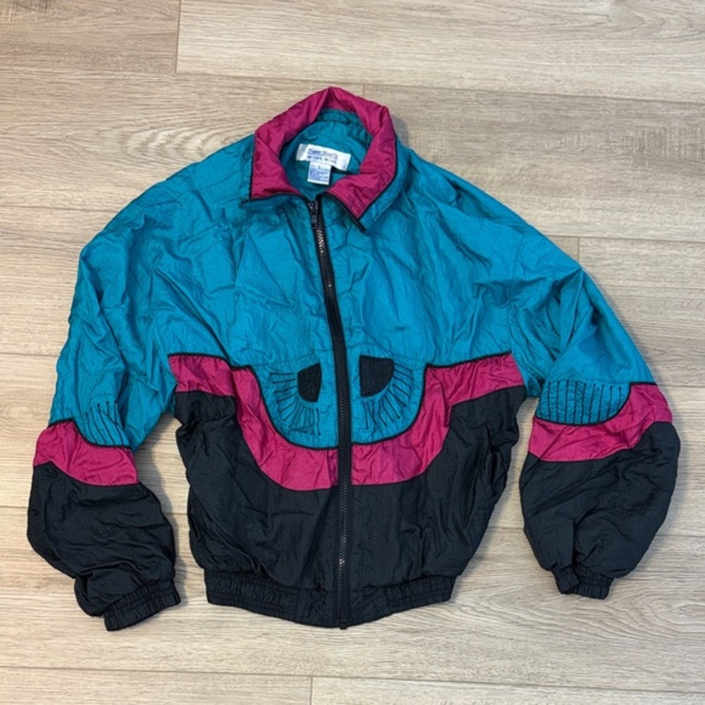 ✨ Vintage 90s Colorblock Track Jacket | Teal Black Magenta | Size Small ✨